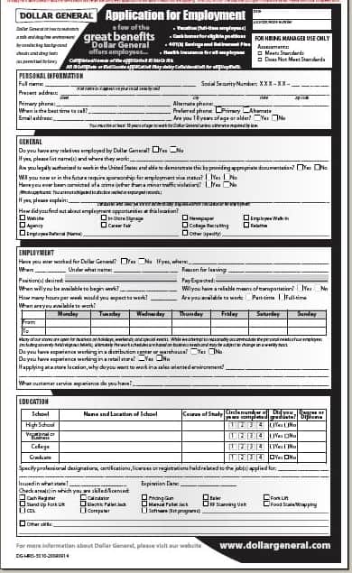 Dollar General Application Print Out